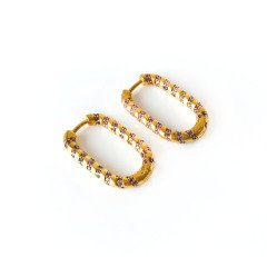 Mor Taşlı Gold Renk Gümüş Küpe