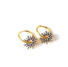 Taşlı Gold Gümüş Küpe