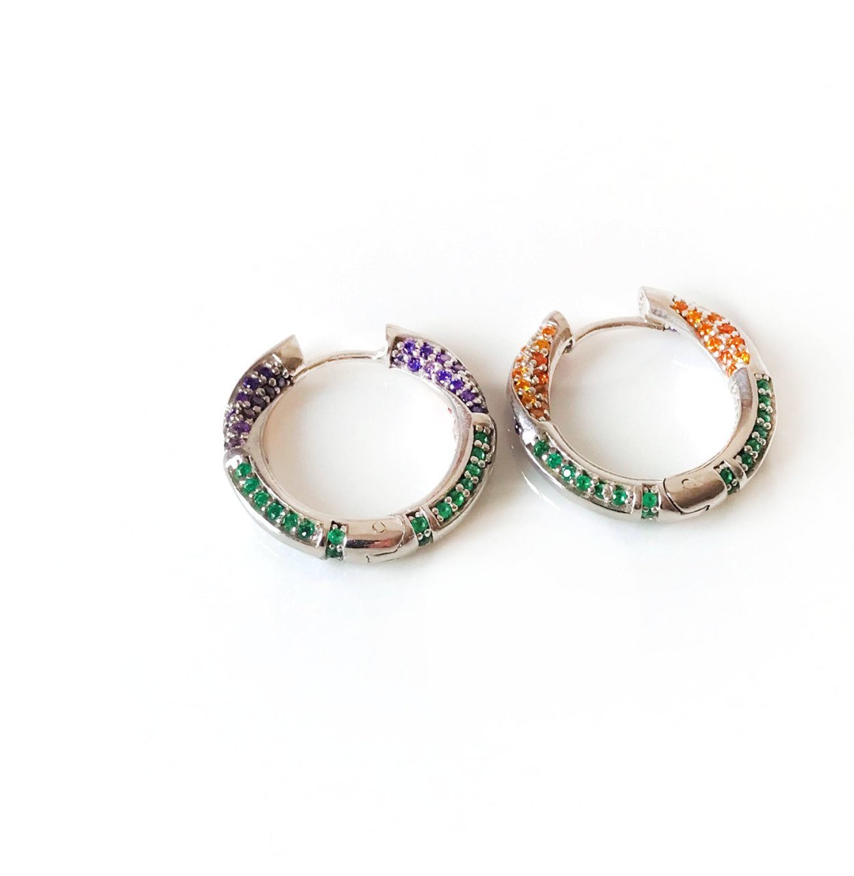 Renkli Zirkon Taşlı Gümüş Küpe