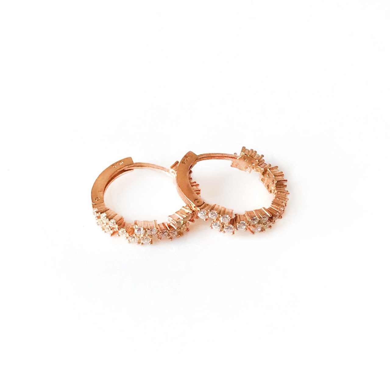 Taşlı Halka Rose Gümüş Küpe