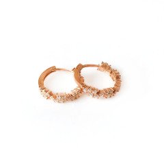 Taşlı Halka Rose Gümüş Küpe