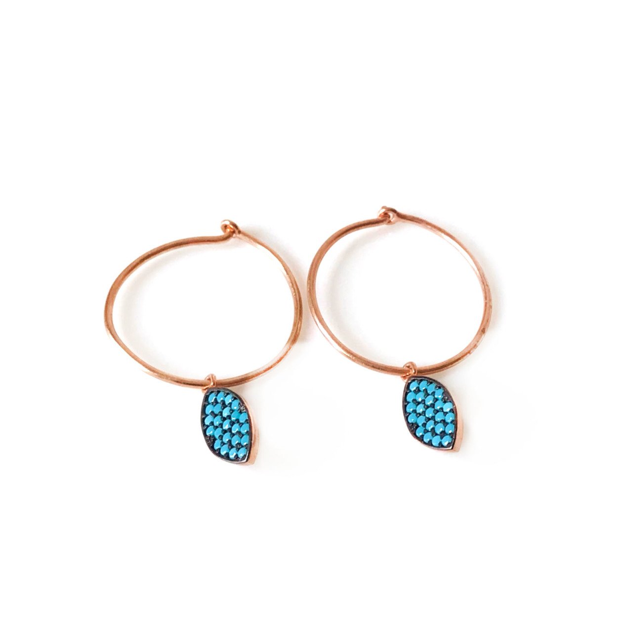 Turkuaz Taşlı  Rose Halka Küpe