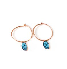 Turkuaz Taşlı  Rose Halka Küpe