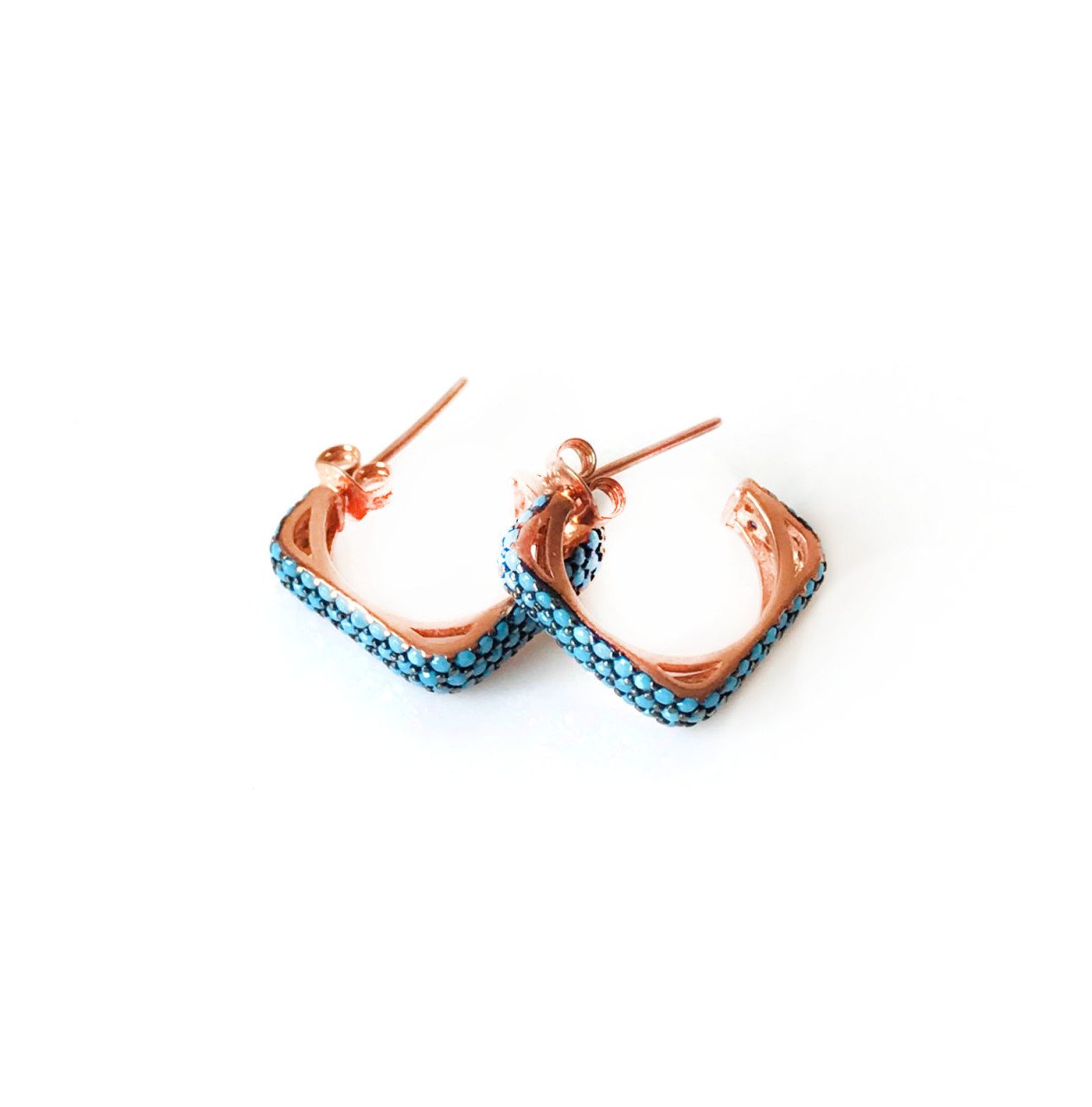 Turkuaz Taşlı Tamtur Rose Gümüş Küpe