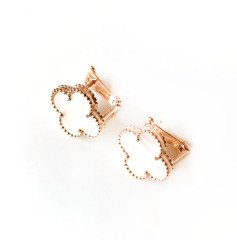 Dört Yapraklı Yonca Rose Gümüş Küpe