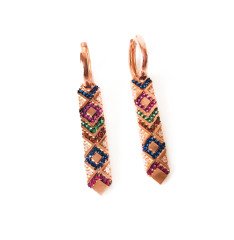 Renkli Zirkon Taşlı Rose Gümüş Küpe