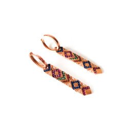 Renkli Zirkon Taşlı Rose Gümüş Küpe