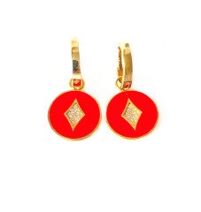 Taşlı Kırmızı Gold  Gümüş Küpe