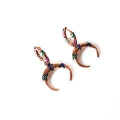 Renkli Zirkon Taşlı Rose Gümüş Küpe