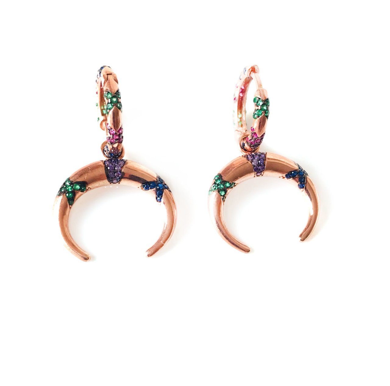 Renkli Zirkon Taşlı Rose Gümüş Küpe