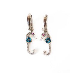 Deniz Atı Detaylı Taşlı  Gümüş Küpe