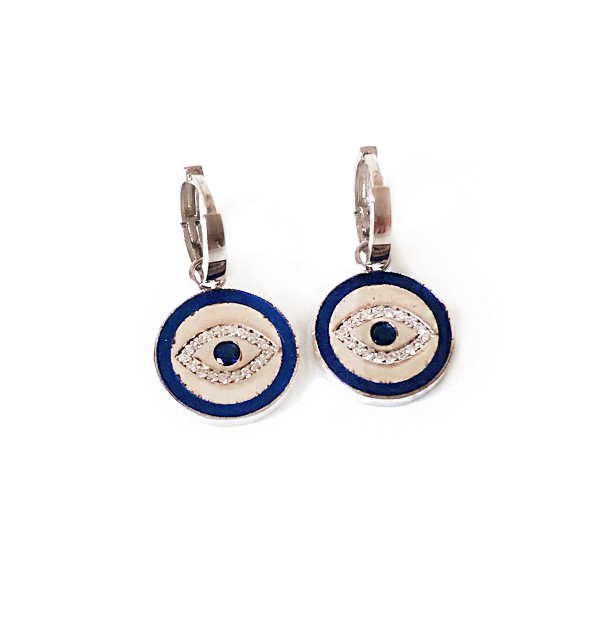 Göz Detaylı Taşlı Gümüş Küpe