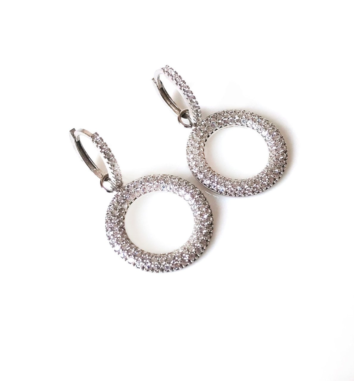 Taşlı Halka Gümüş Küpe