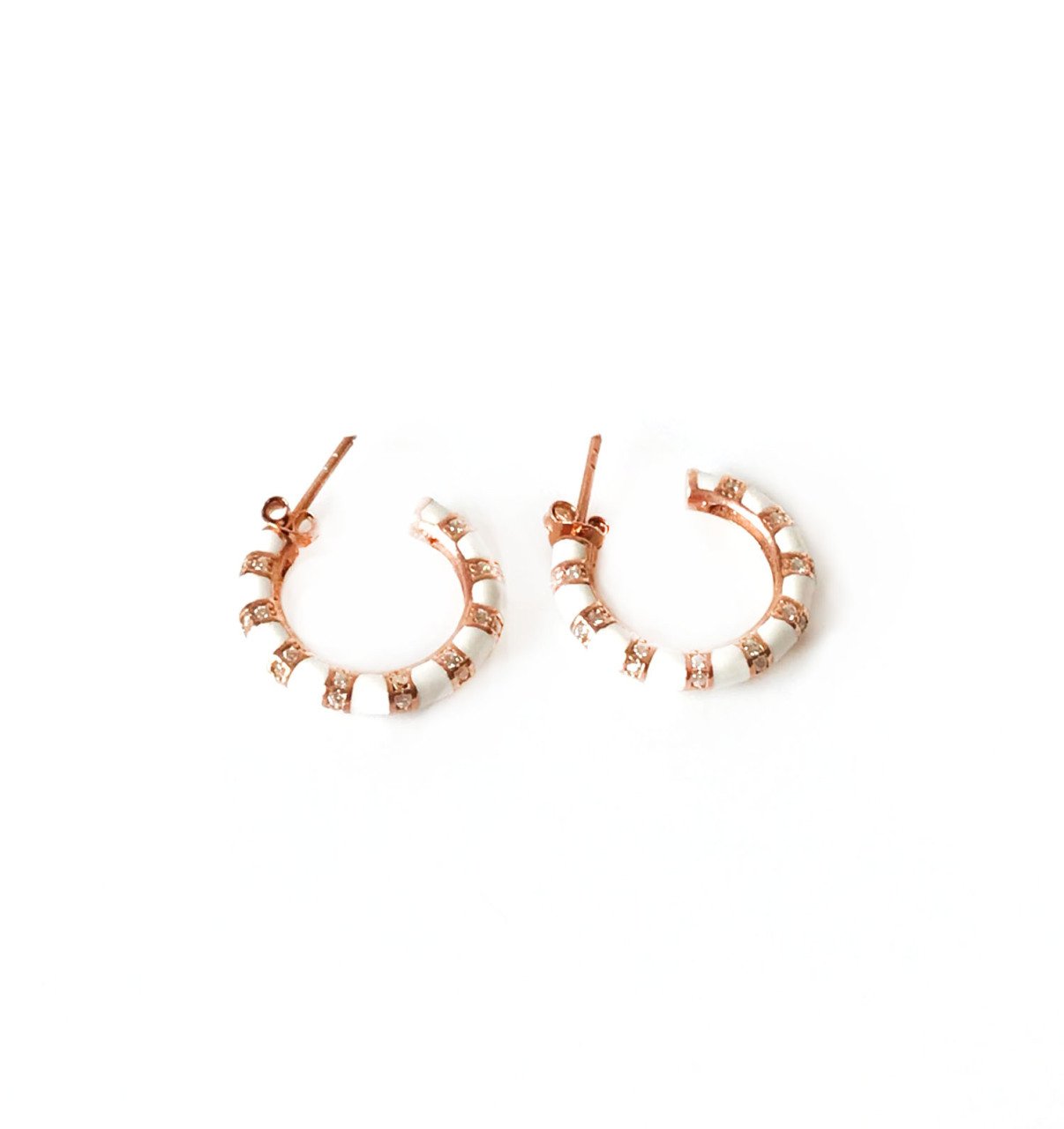 Taşlı Beyaz Halka Gümüş Küpe