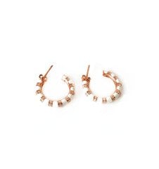 Taşlı Beyaz Halka Gümüş Küpe