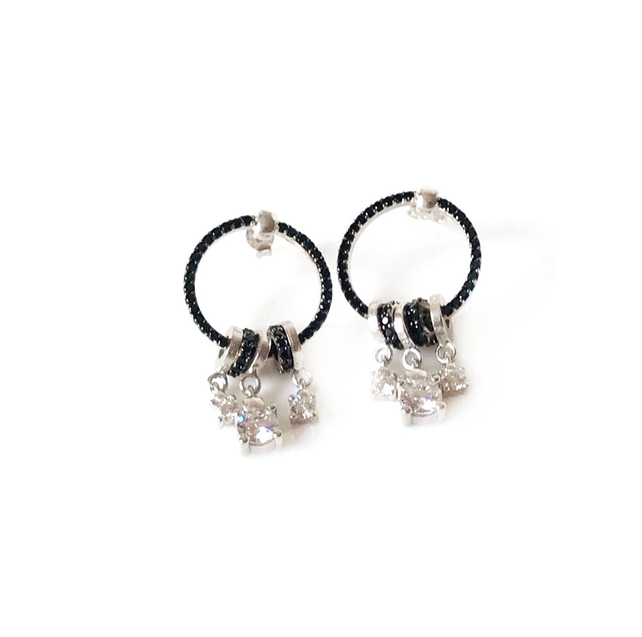 Siyah Zirkon Taşlı Gümüş Küpe