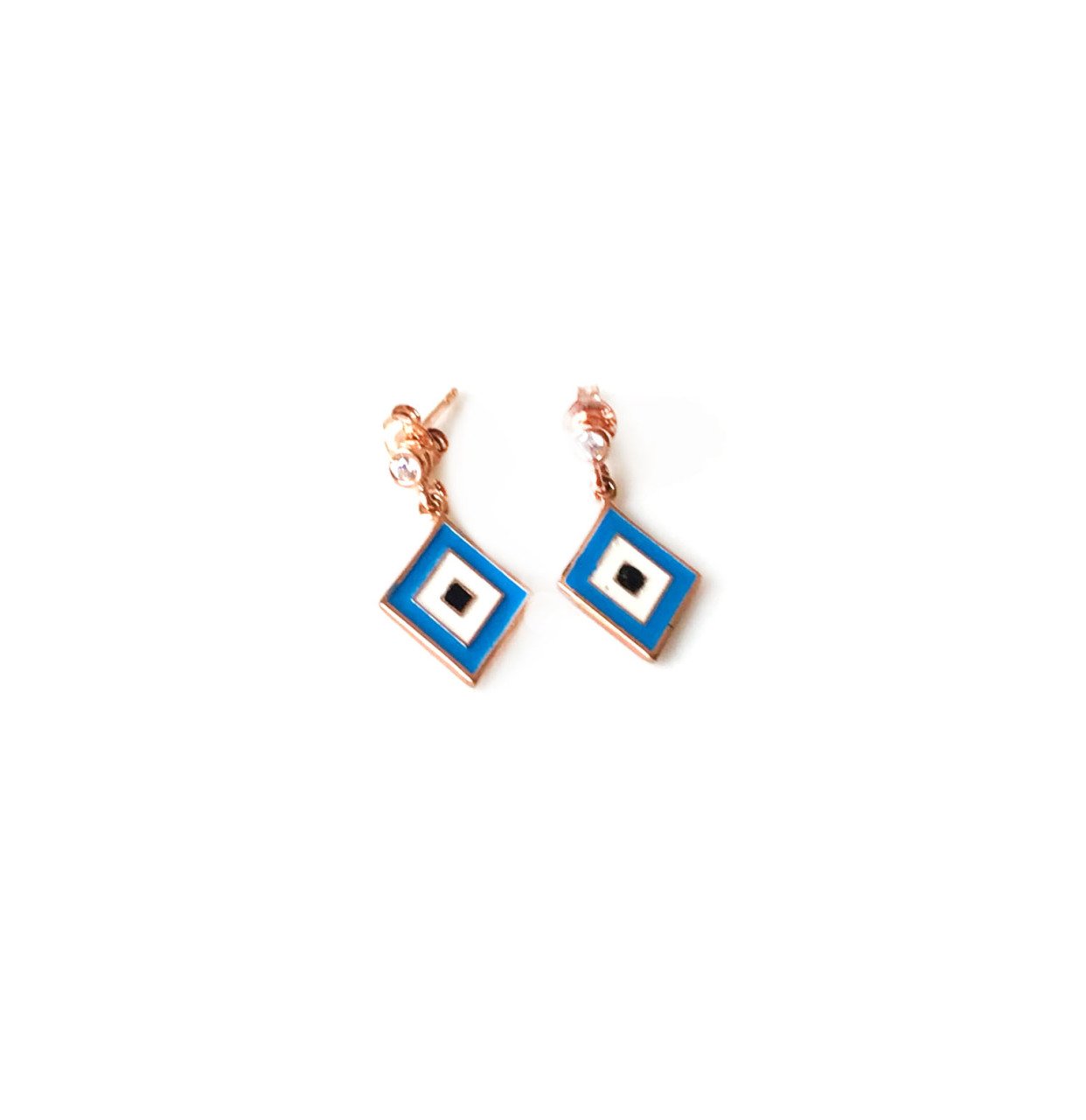 Mavi Beyaz Detaylı Gümüş Küpe