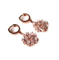 Baget Taşlı Çiçek Gümüş Küpe