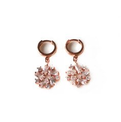 Baget Taşlı Çiçek Gümüş Küpe