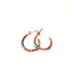 Nazar Boncuklu Rose Gümüş Halka Küpe