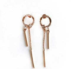 Taşlı Sallantılı Gümüş Küpe