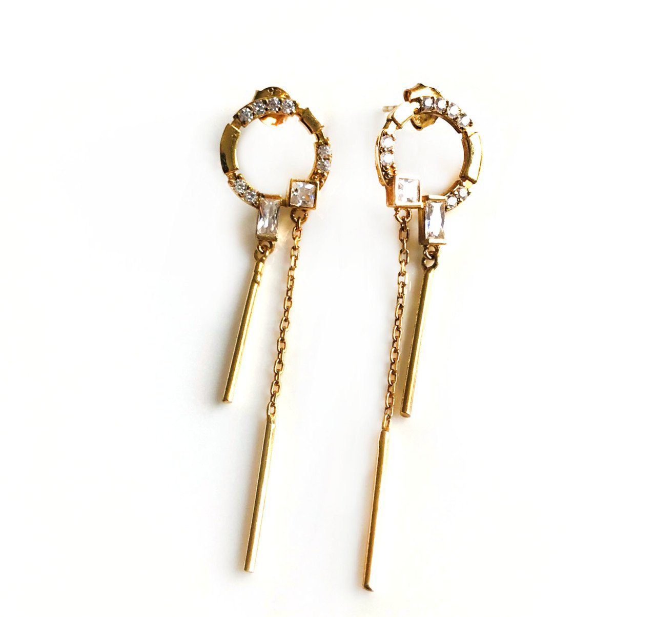 Taşlı Sallantılı Gümüş Küpe