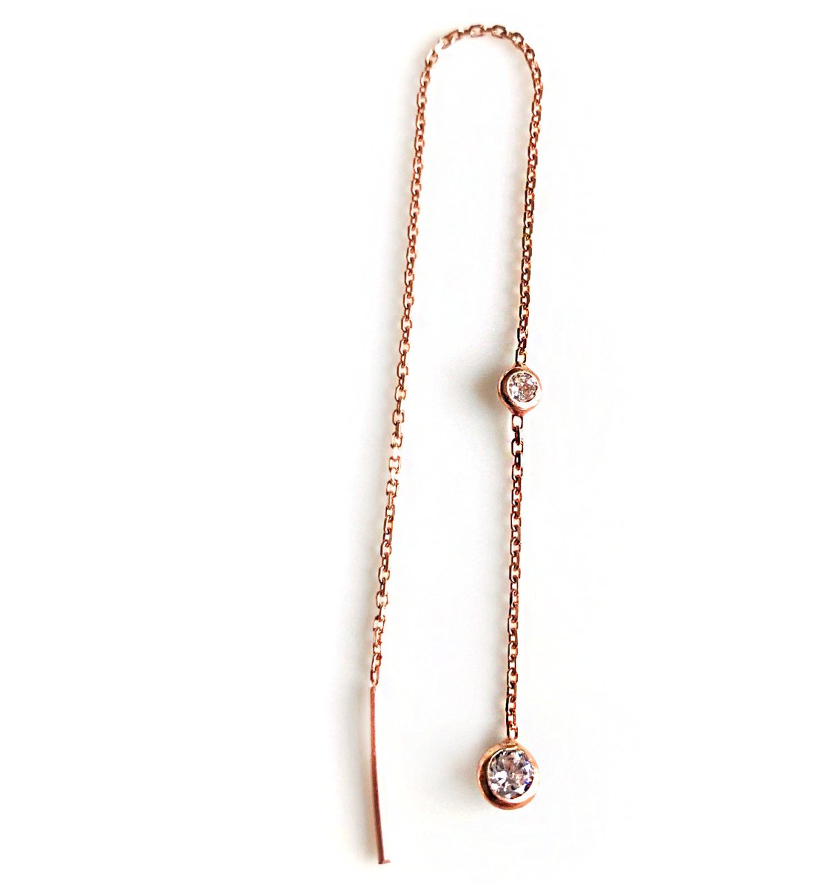 Taşlı Zincir Gümüş Küpe